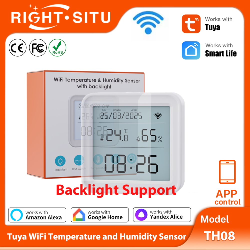 Digital Hygrometer Probe - Tuya 温度と湿度センサー WiFi バックライト付き 湿度計 温度計